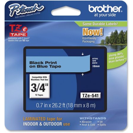 BROTHER Brother 18mm (3/4") Black on Blue Laminated Tape (8m/26.2') TZE541